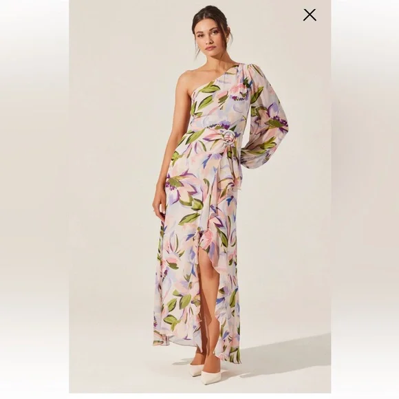 Astr One-Shoulder Floral Dress in Pink and Purple - Picture 1 of 14